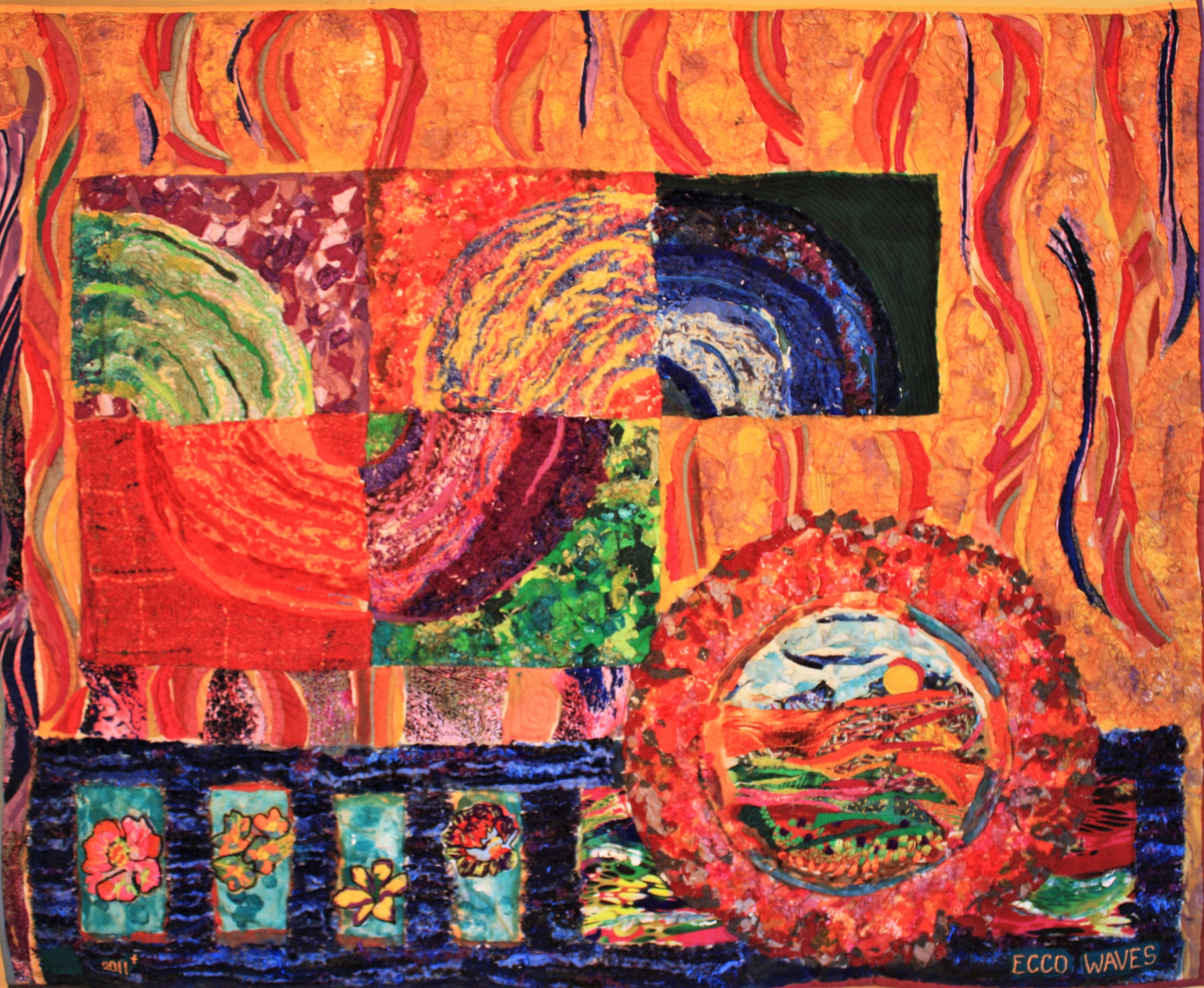 Ecco Waves — art quilt by Enid Viljoen, fibre artist